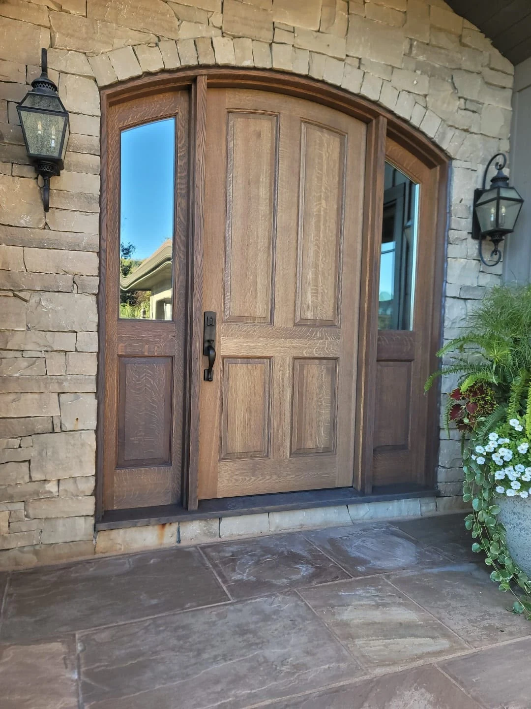 Wood entry with sidelights exterior door design